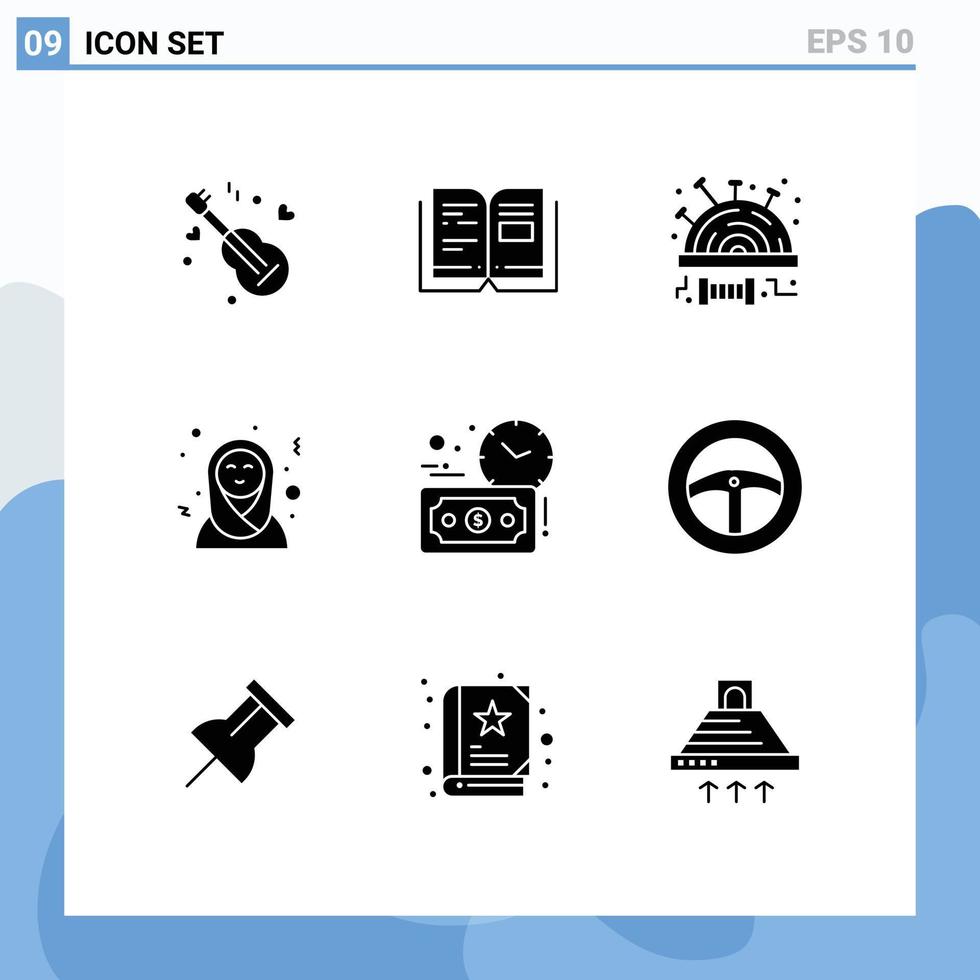 mobile interfaccia solido glifo impostato di 9 pittogrammi di i soldi bilancio stima modesto islamico donne arabo donne modificabile vettore design elementi