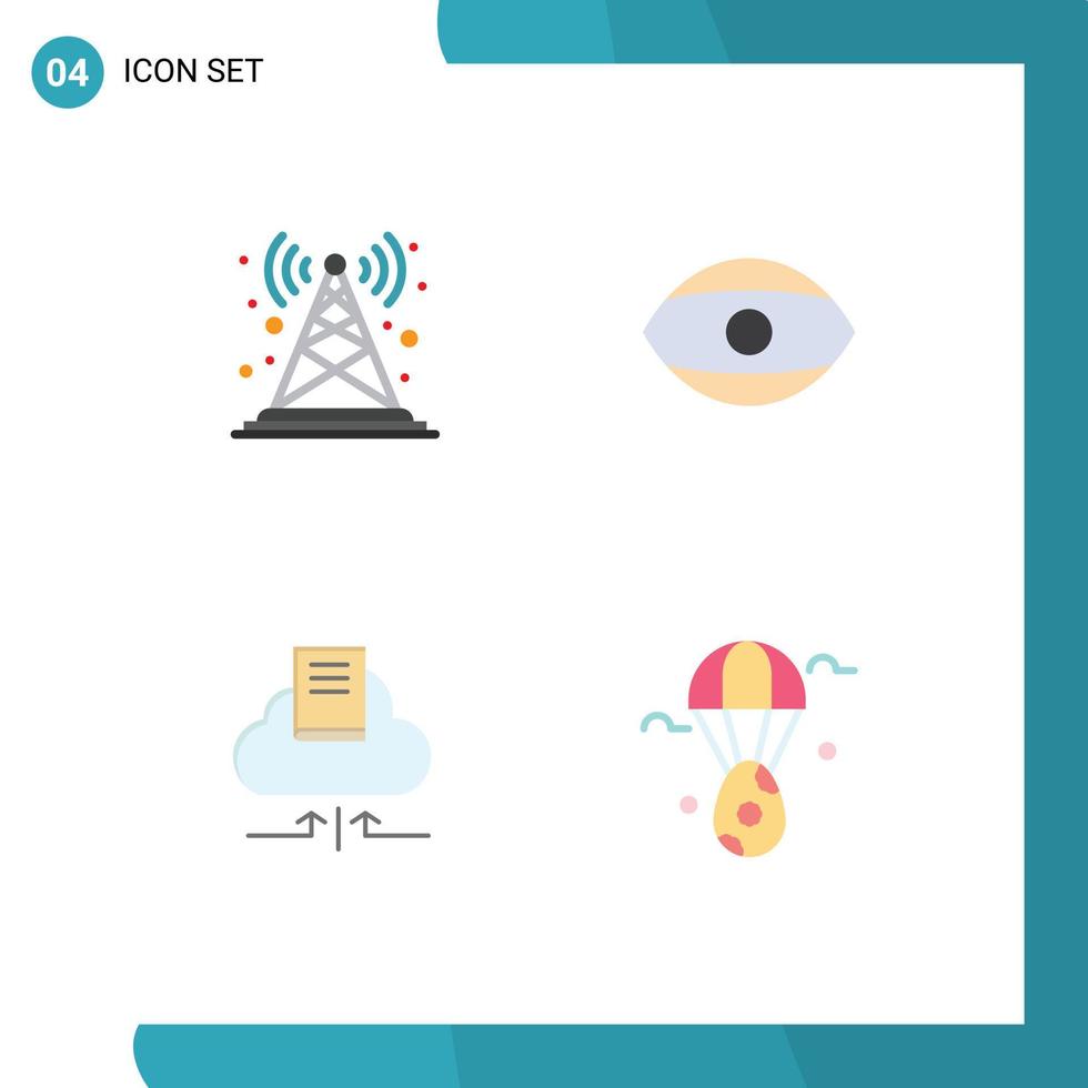 imballare di 4 creativo piatto icone di antenna nube Torre viso libro modificabile vettore design elementi