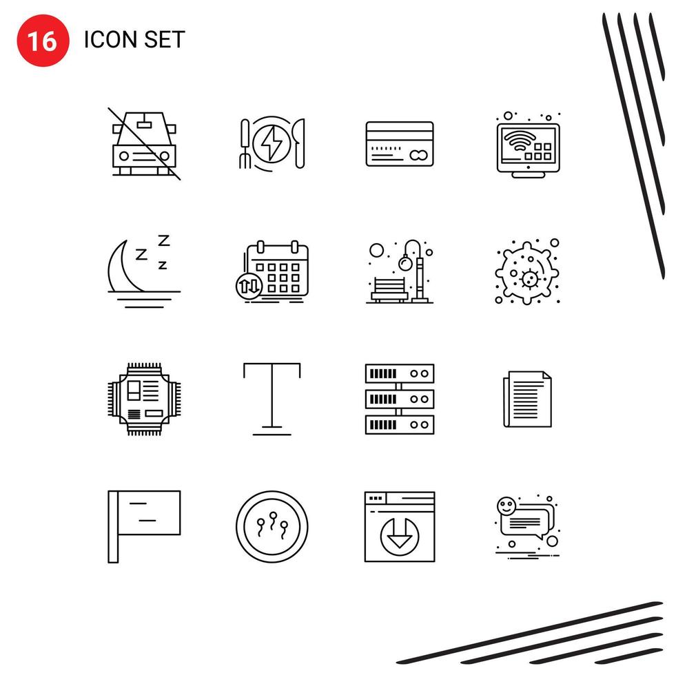 impostato di 16 moderno ui icone simboli segni per tv Internet Hotel divertimento indietro modificabile vettore design elementi