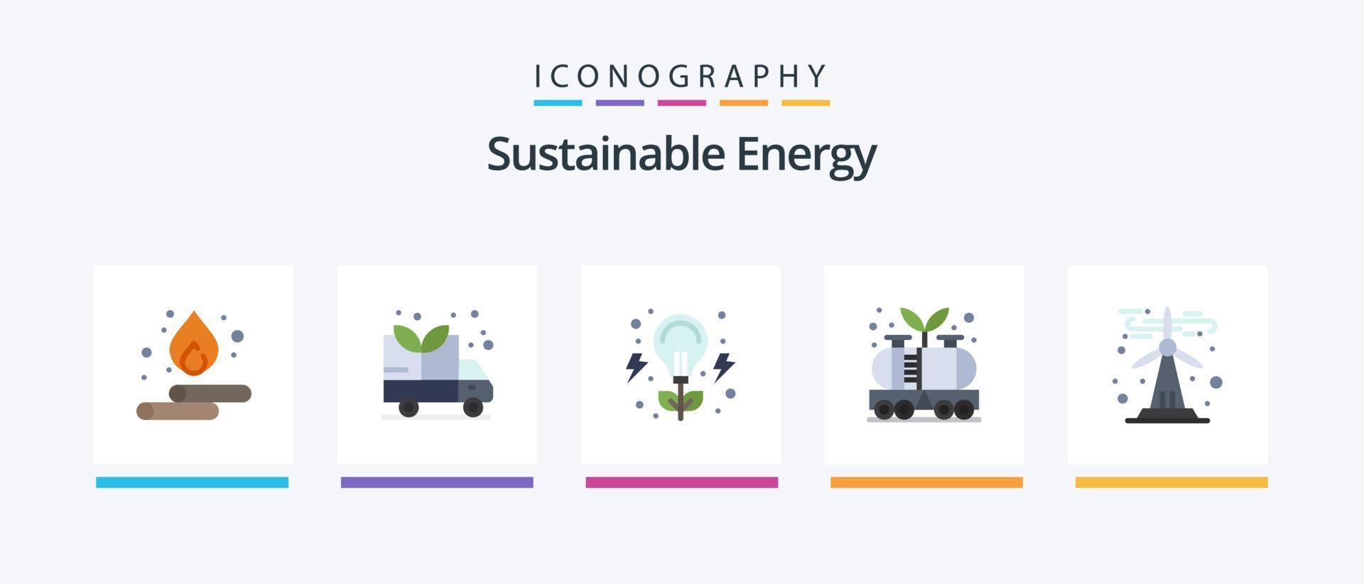 sostenibile energia piatto 5 icona imballare Compreso verde energia. cisterna. energia. potenza. industria. creativo icone design vettore