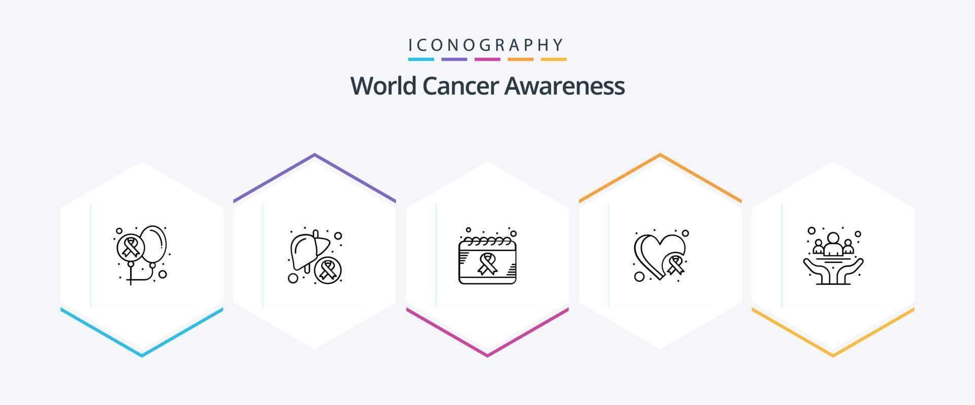 mondo cancro consapevolezza 25 linea icona imballare Compreso cuore. Seno. fegato. mondo. giorno vettore