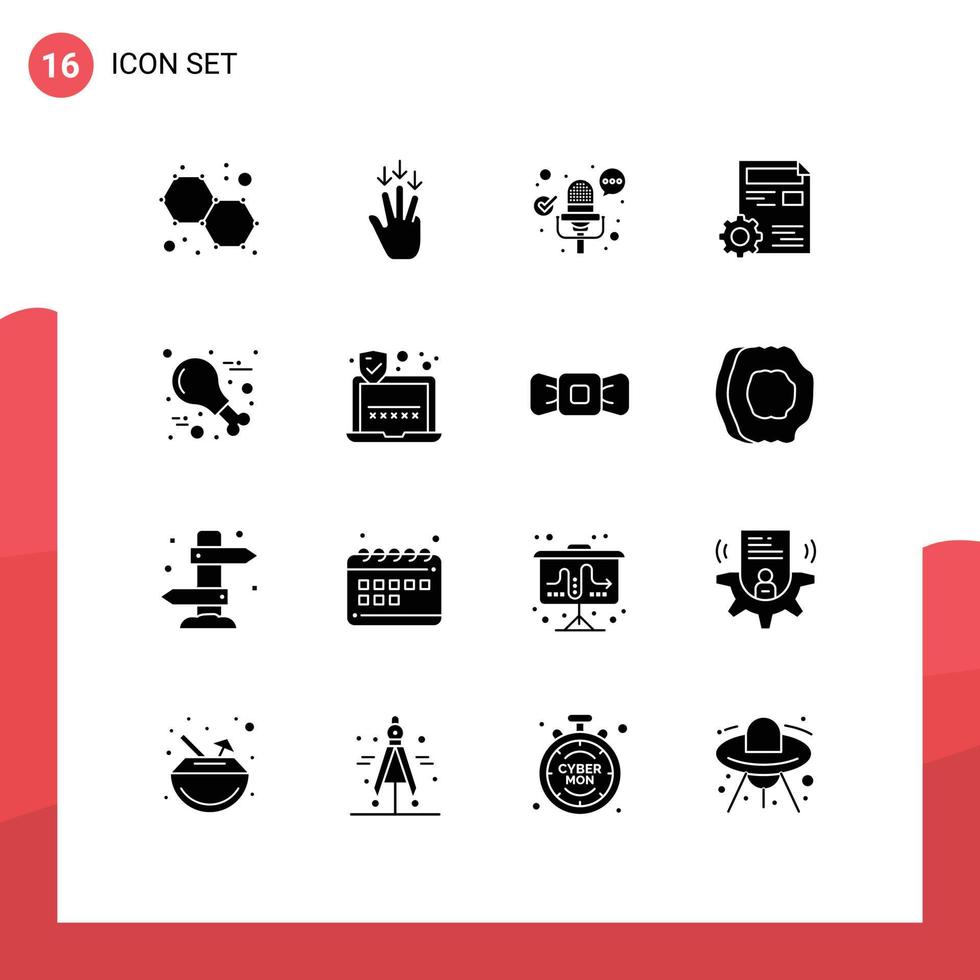 impostato di 16 moderno ui icone simboli segni per ringraziamento cibo multimedia modificare ambientazione modificabile vettore design elementi