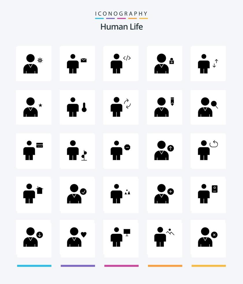 creativo umano 25 glifo solido nero icona imballare come come corpo. utente. avatar. serratura. markup vettore