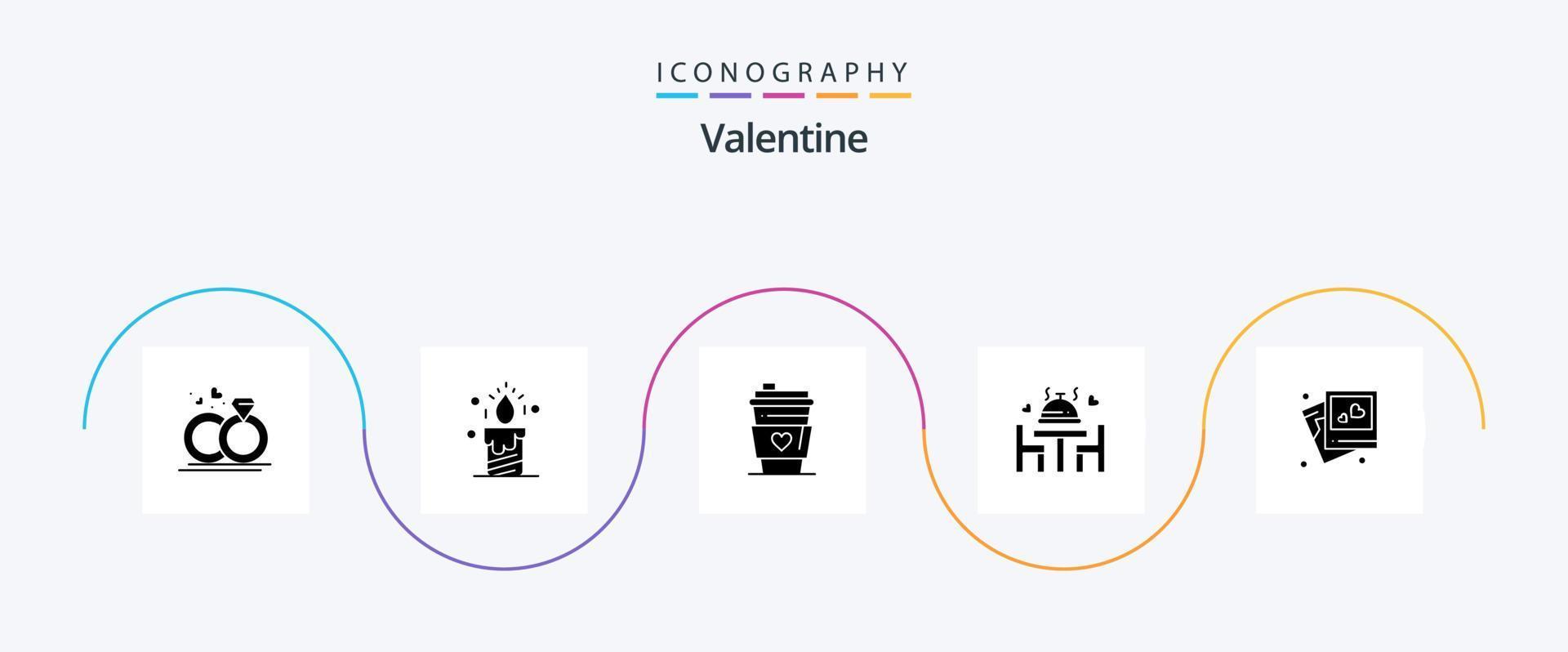 San Valentino glifo 5 icona imballare Compreso bere. amore. candela. giorno. San Valentino vettore