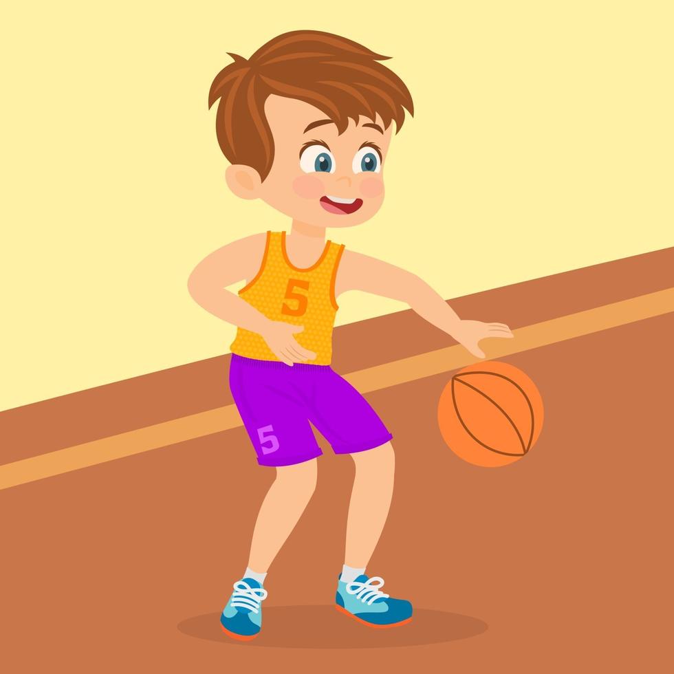 adolescente in tuta da ginnastica che gioca a basket vettore