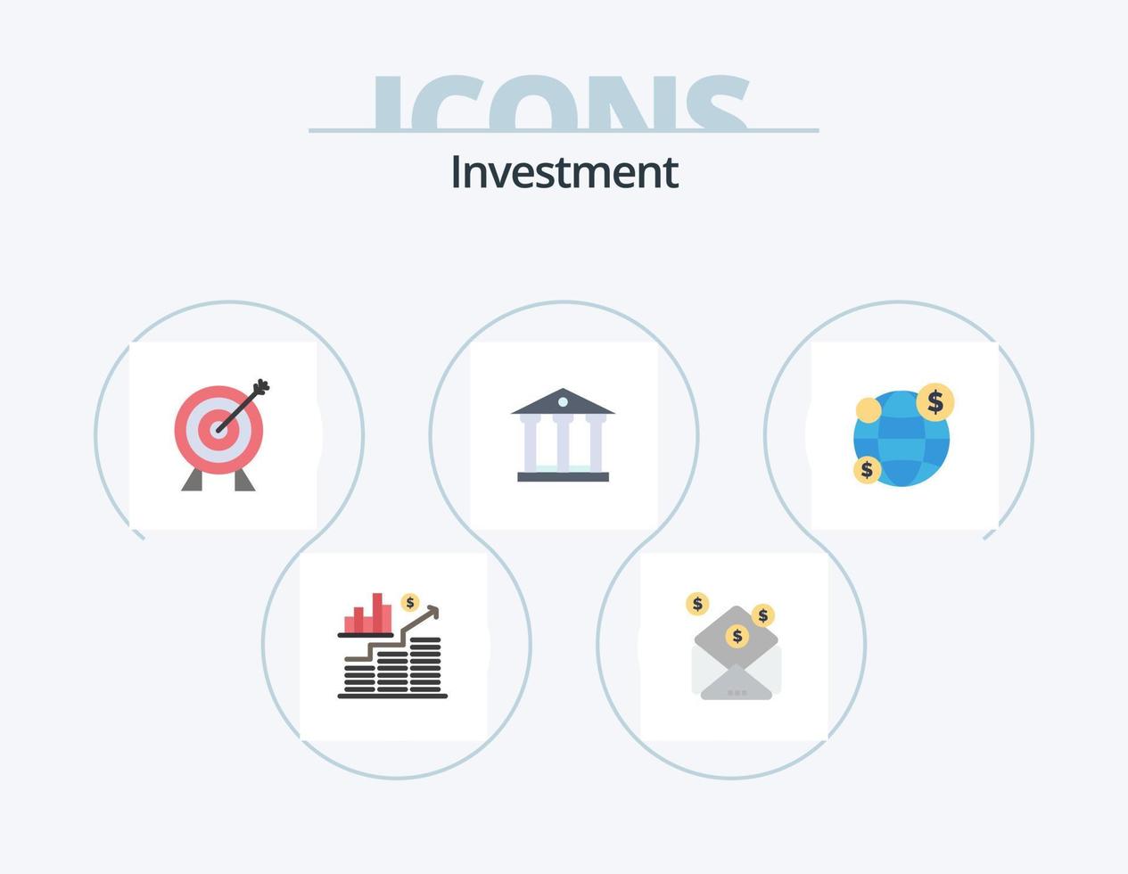 investimento piatto icona imballare 5 icona design. investimento. i soldi. obbiettivo. risparmio. banca vettore