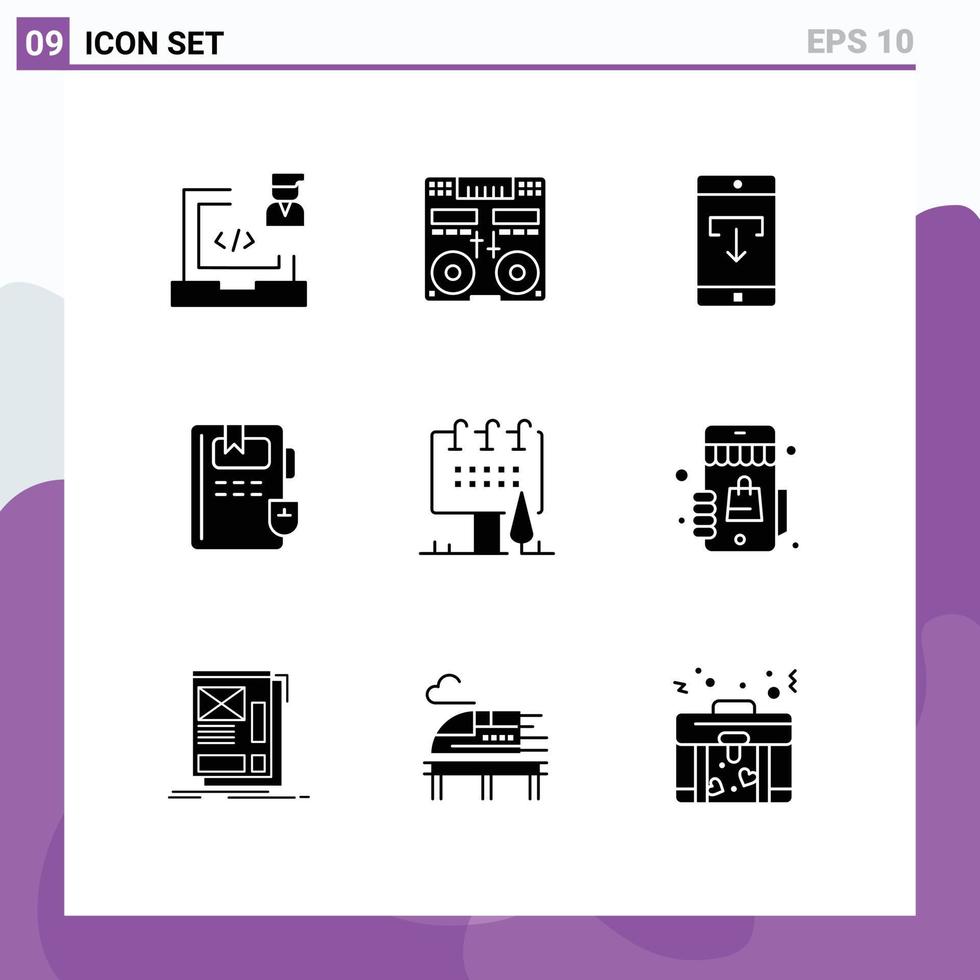 moderno impostato di 9 solido glifi pittogramma di conoscenza libro miscelatore mobile applicazione Scarica modificabile vettore design elementi