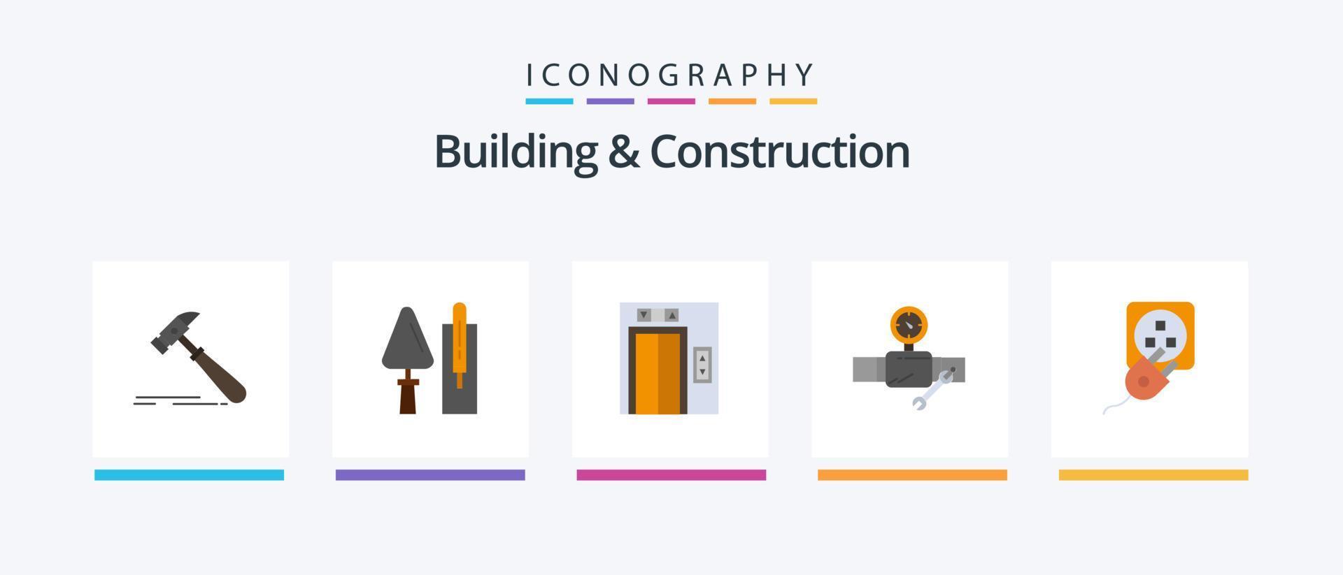 edificio e costruzione piatto 5 icona imballare Compreso calibro. costruzione. opere murarie. costruzione. costruzione. creativo icone design vettore