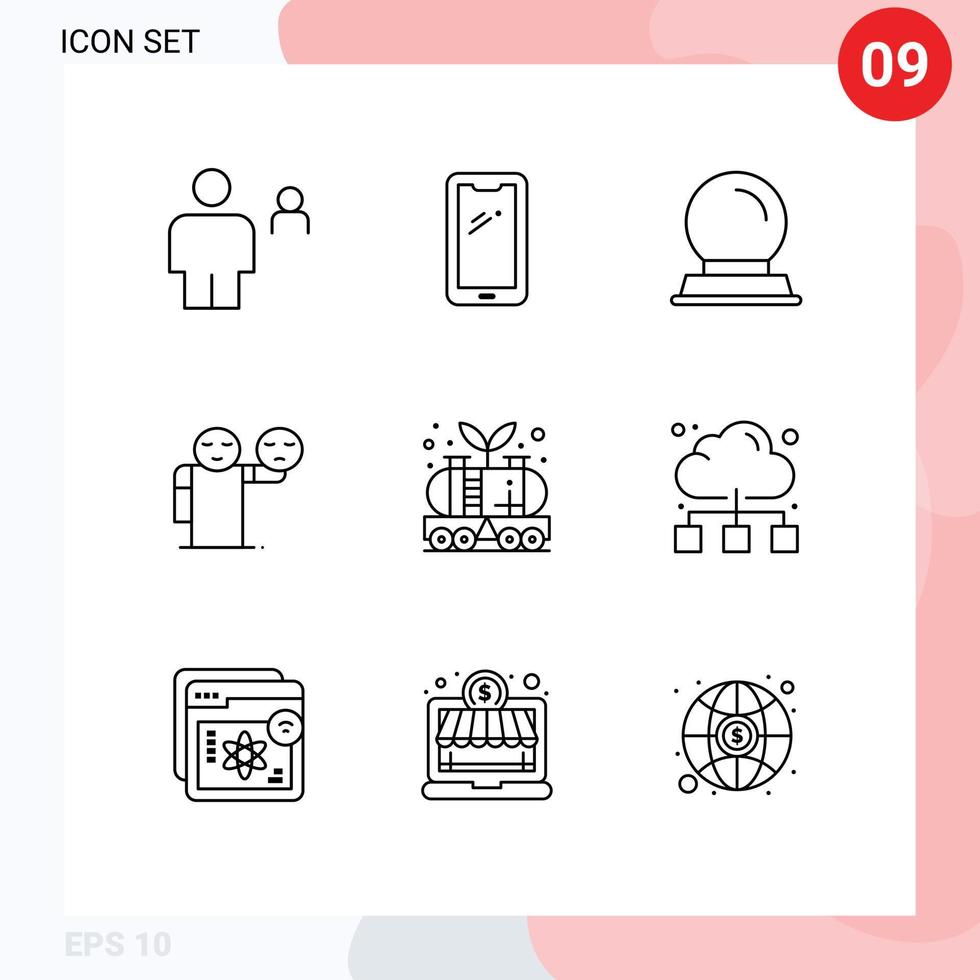 9 schema concetto per siti web mobile e applicazioni energia emoji androide mano Magia palla modificabile vettore design elementi