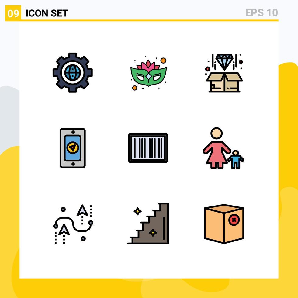 impostato di 9 moderno ui icone simboli segni per e-commerce codice a barre scatola piovoso mobile modificabile vettore design elementi