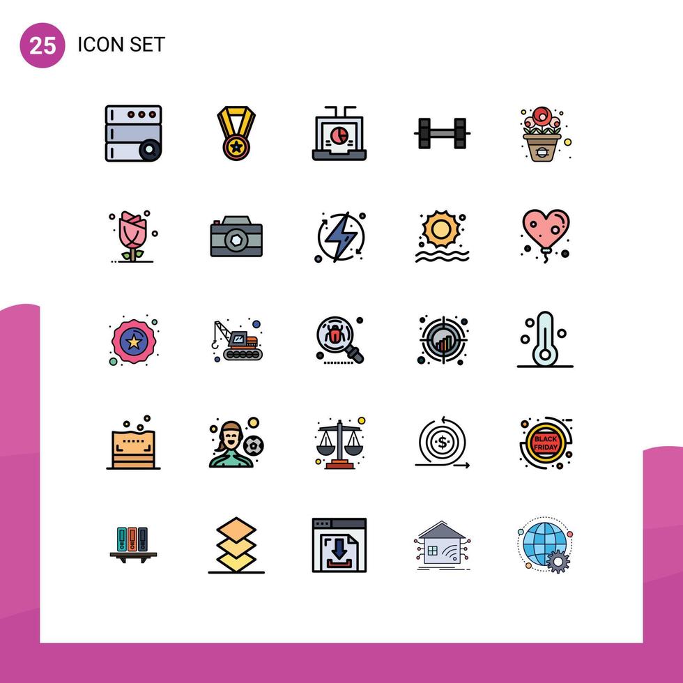 25 creativo icone moderno segni e simboli di flora rosa il computer portatile pentola sollevamento pesi modificabile vettore design elementi