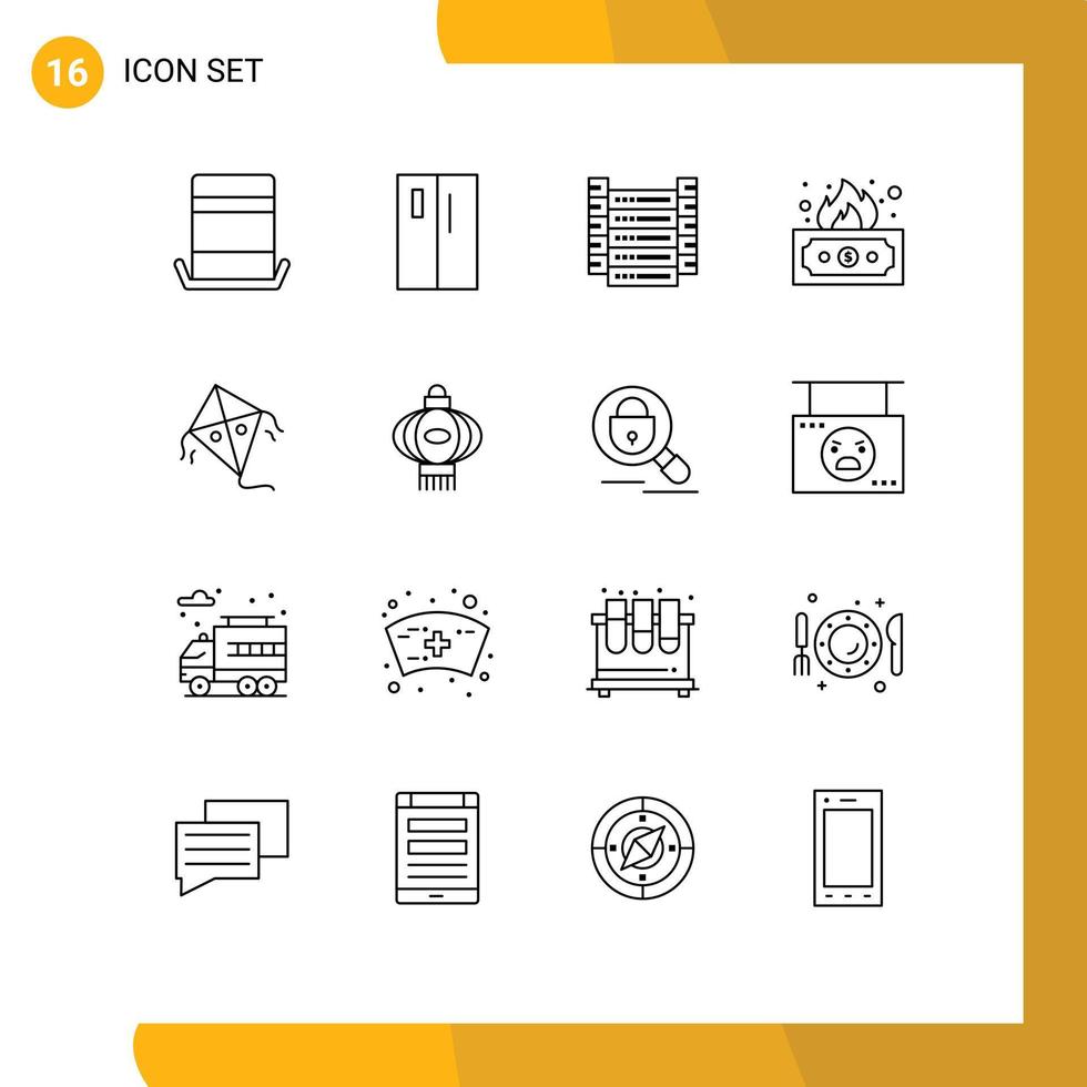 mobile interfaccia schema impostato di 16 pittogrammi di aquilone reddito lato finanza server modificabile vettore design elementi