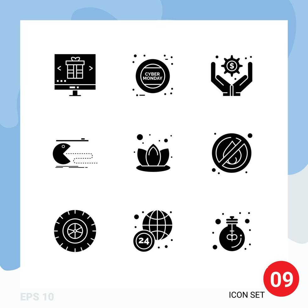 gruppo di 9 solido glifi segni e simboli per giglio gioco cartello gioco personaggio modificabile vettore design elementi