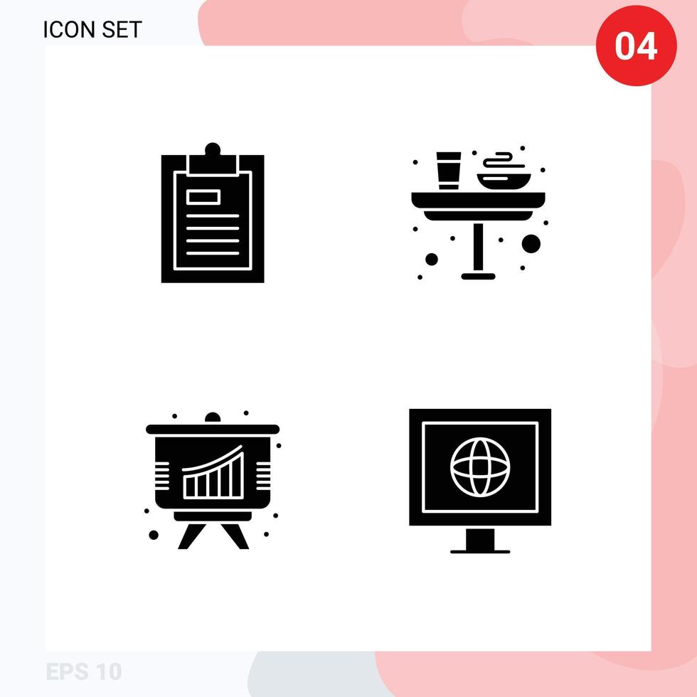 impostato di 4 commerciale solido glifi imballare per appunti pranzo pagina cena grafico modificabile vettore design elementi