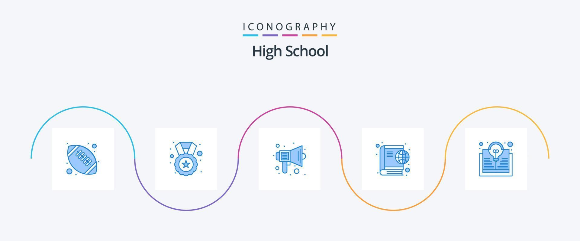 alto scuola blu 5 icona imballare Compreso studia. Internet. Audio. globo. altoparlante vettore