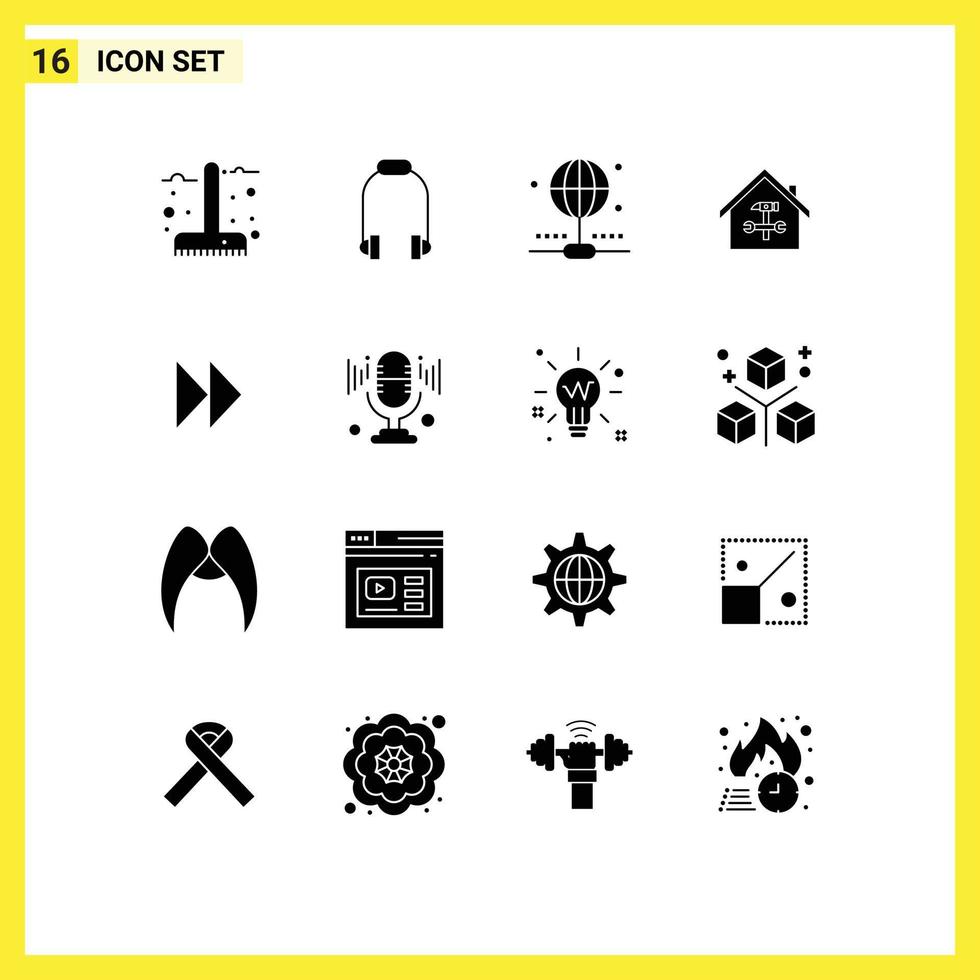 modificabile vettore linea imballare di 16 semplice solido glifi di chiave inglese riparazione musica costruzione casa modificabile vettore design elementi