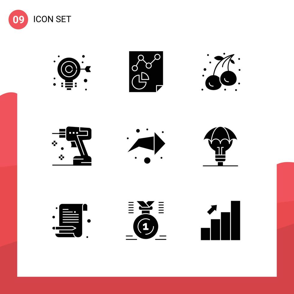 impostato di 9 commerciale solido glifi imballare per giusto attrezzo ciliegie strumento costruzione modificabile vettore design elementi