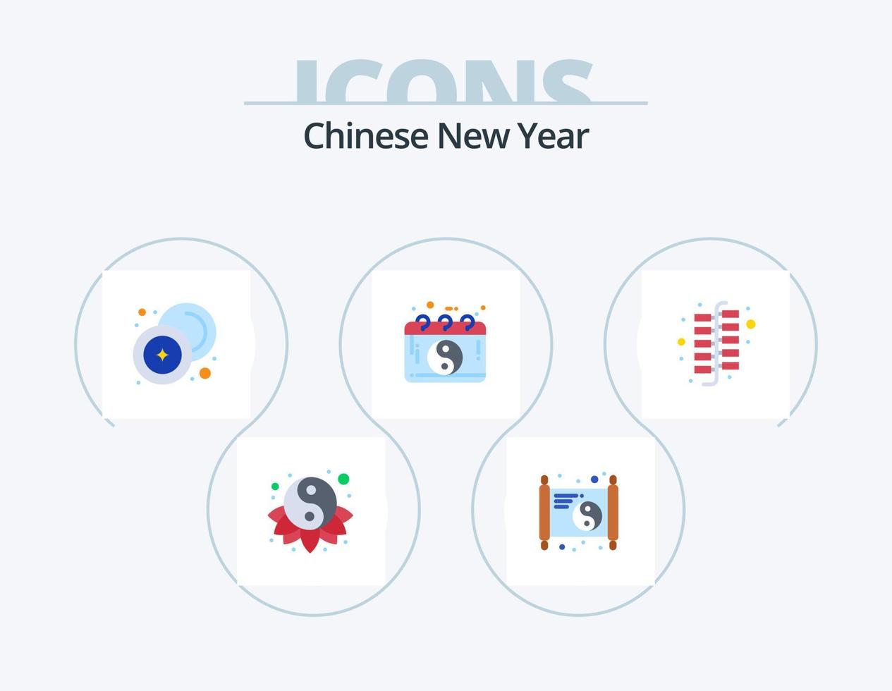 Cinese nuovo anno piatto icona imballare 5 icona design. Cina. Cinese. Contanti. Cina. i soldi vettore