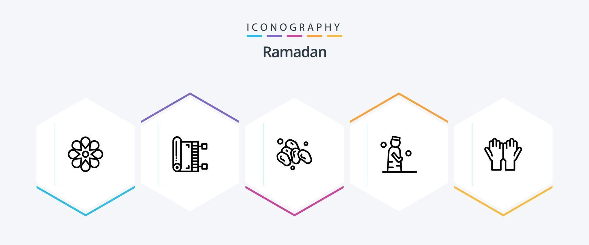 Ramadan 25 linea icona imballare Compreso uomo . musulmano . santo. Ramadan vettore