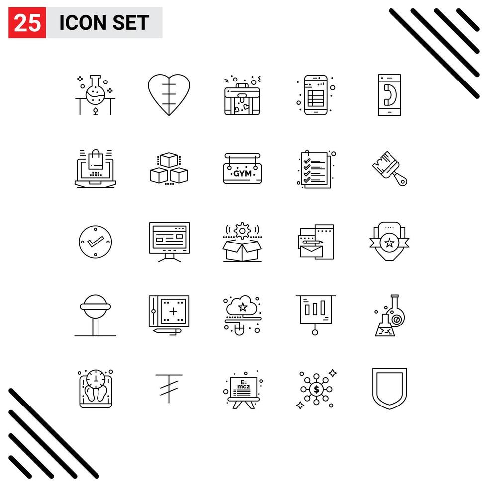 impostato di 25 moderno ui icone simboli segni per chiamata Nota medico cartello interfaccia App modificabile vettore design elementi