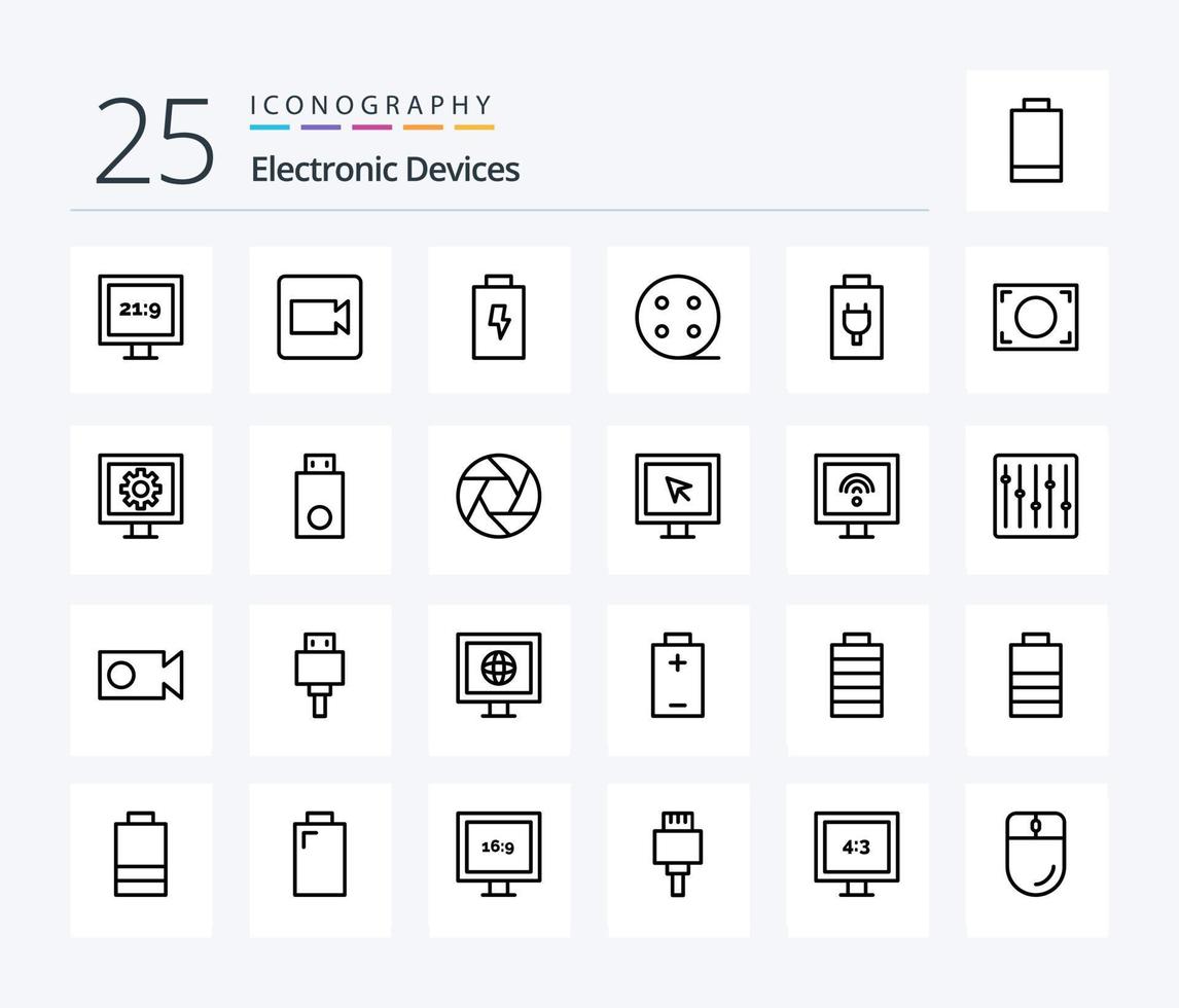 dispositivi 25 linea icona imballare Compreso chiavetta. guarda. elettrico. tv. controllo vettore