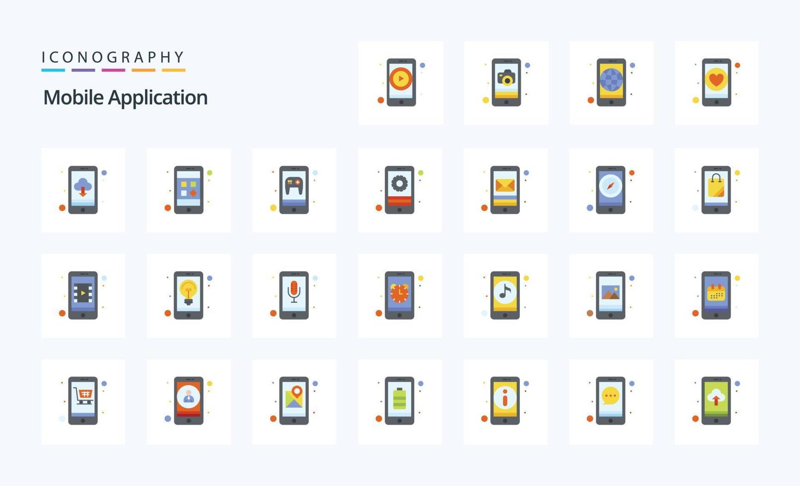 25 mobile applicazione piatto colore icona imballare vettore