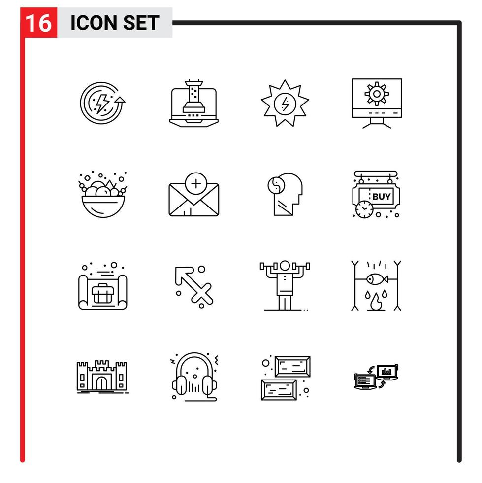 16 tematico vettore lineamenti e modificabile simboli di frutta insalata cibo energia design computer modificabile vettore design elementi