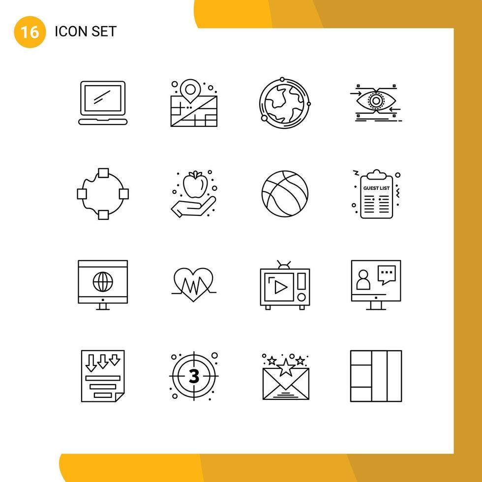 moderno impostato di 16 lineamenti pittogramma di visione messa a fuoco terra occhio scoperta modificabile vettore design elementi