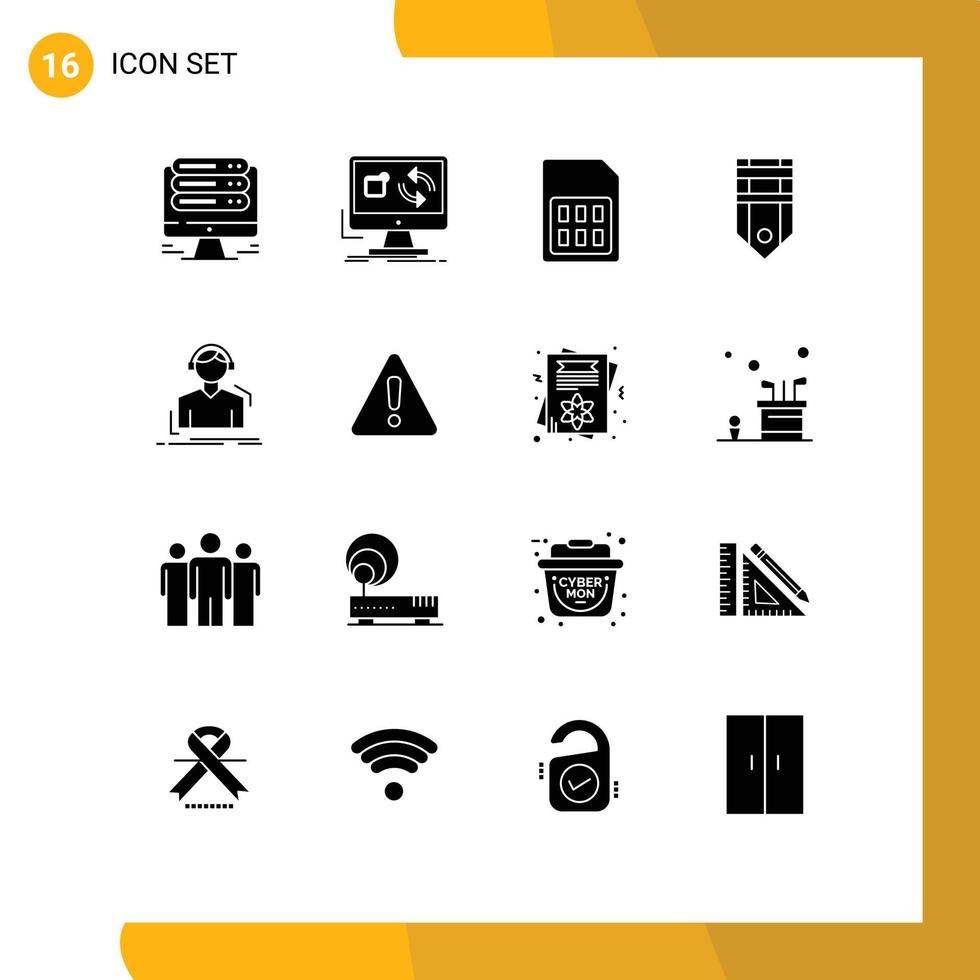 impostato di 16 commerciale solido glifi imballare per banda militare sync distintivo sim modificabile vettore design elementi