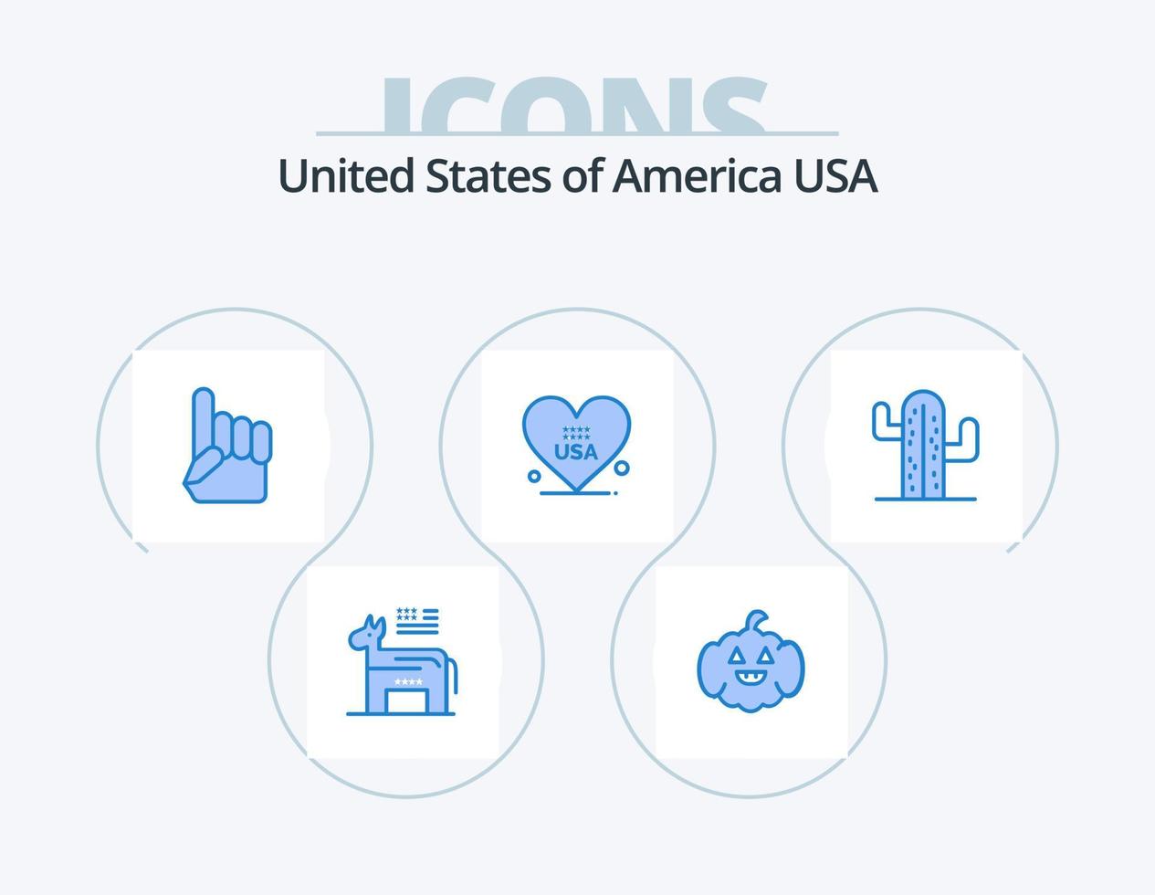 Stati Uniti d'America blu icona imballare 5 icona design. abbondante. cactus. mano. Stati Uniti d'America. amore vettore