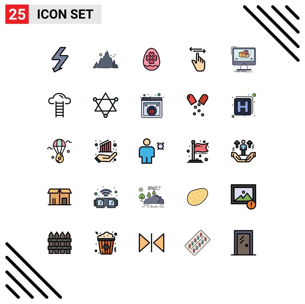 25 pieno linea piatto colore concetto per siti web mobile e applicazioni animazione sinistra uovo mano dito modificabile vettore design elementi