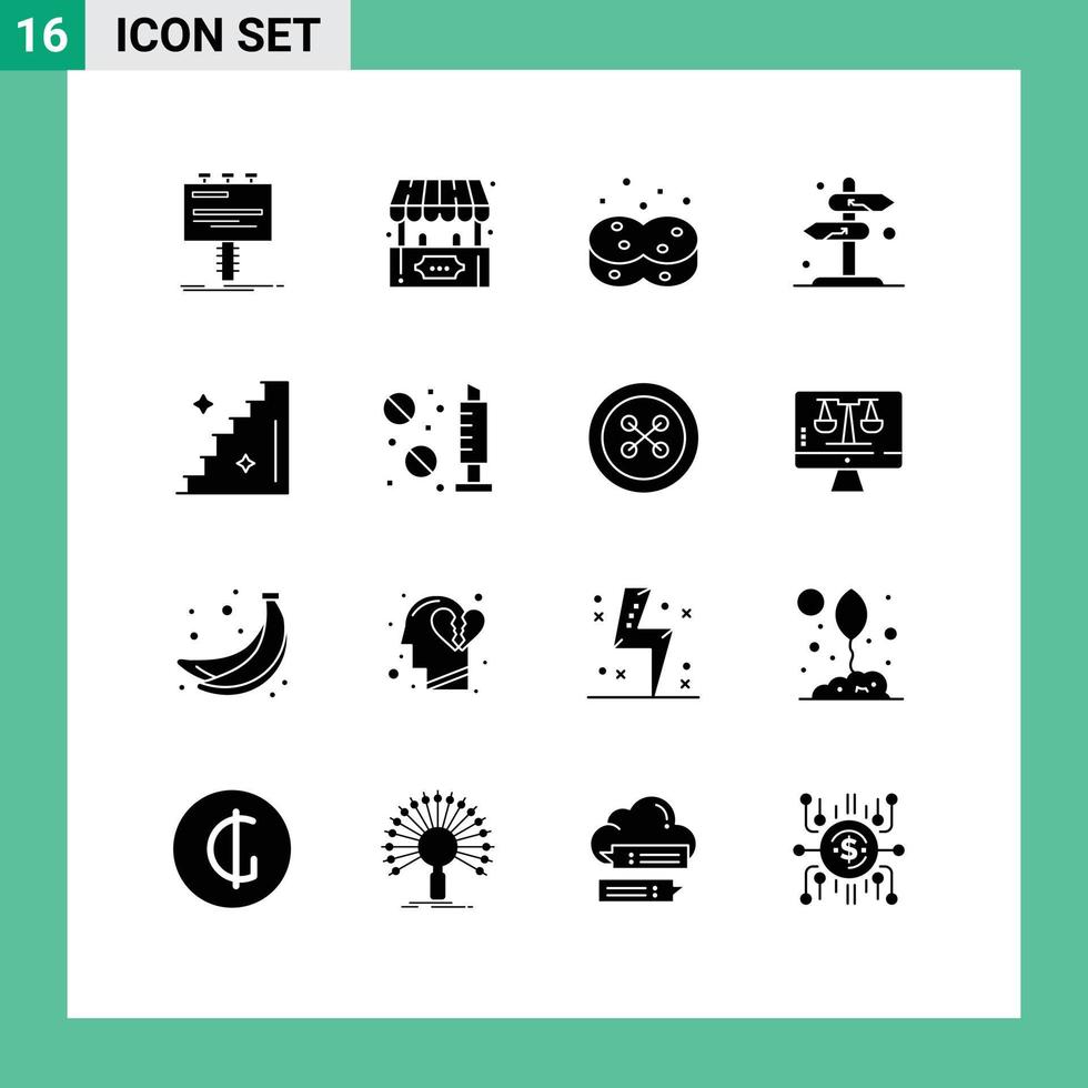 16 solido glifo concetto per siti web mobile e applicazioni freccia cartello giocare direzione asciugandosi modificabile vettore design elementi