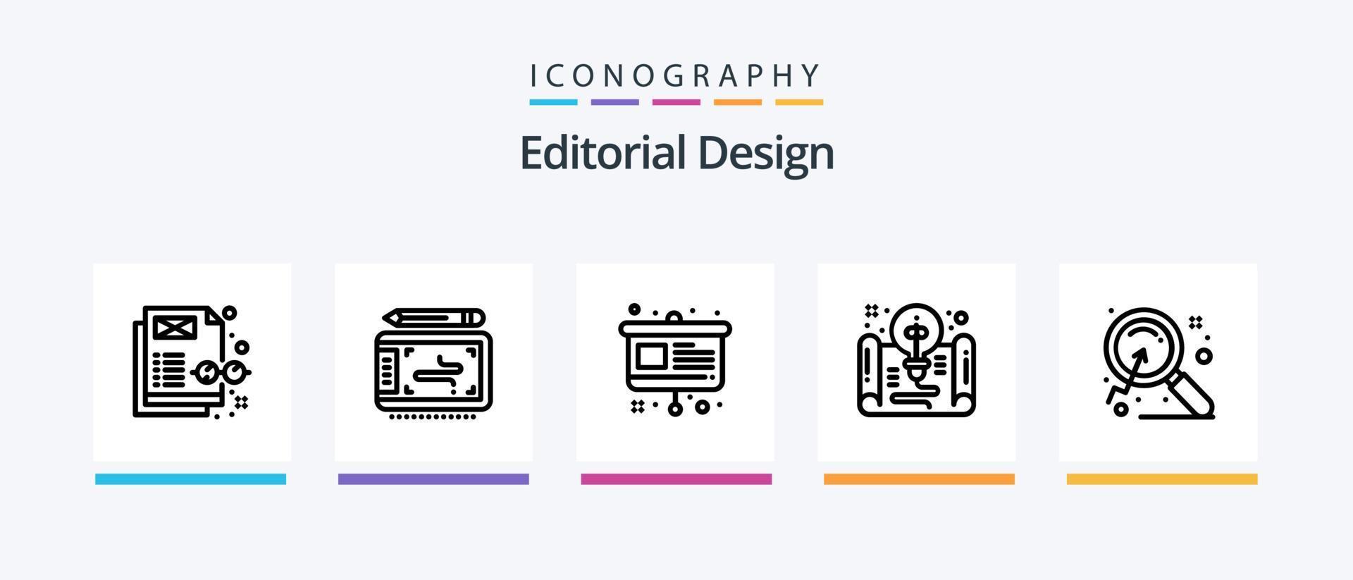 editoriale design linea 5 icona imballare Compreso manuale. libro. idea. arte. Guarda. creativo icone design vettore