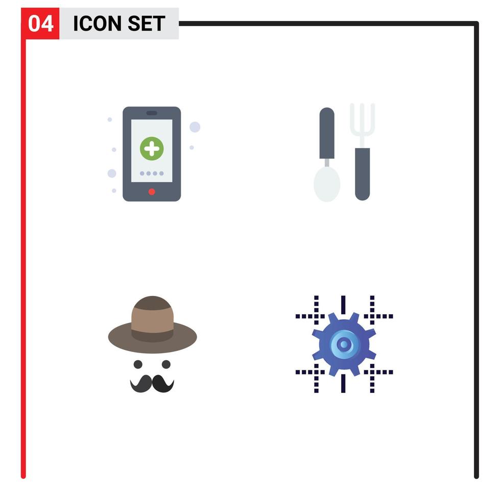 piatto icona imballare di 4 universale simboli di App avatar medico cena giorno modificabile vettore design elementi