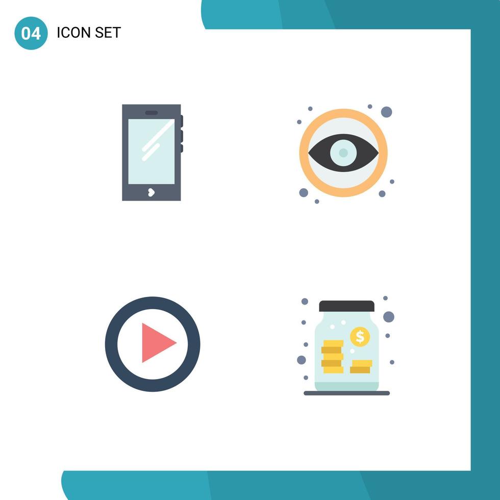 gruppo di 4 piatto icone segni e simboli per Telefono video androide occhio media modificabile vettore design elementi