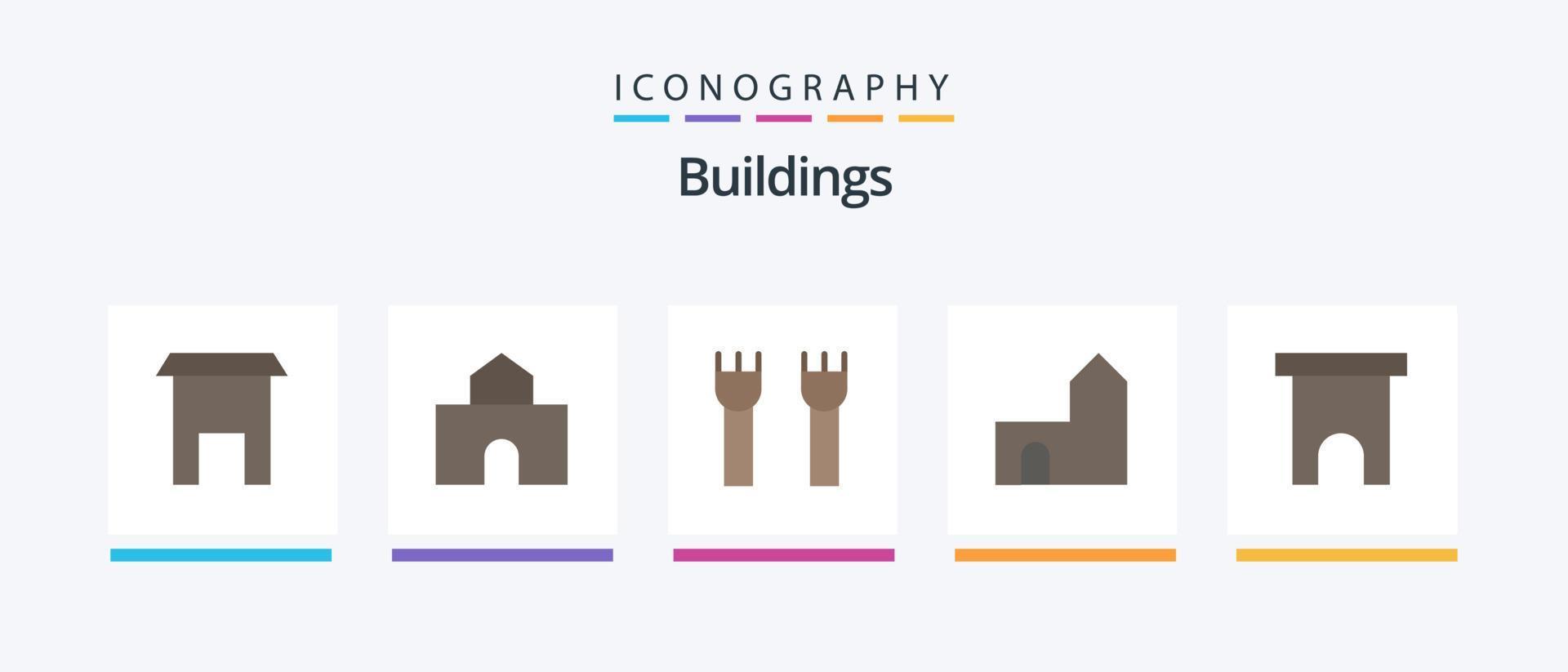 edifici piatto 5 icona imballare Compreso negozio. istituire costruzione. scuola. costruzione. fortezza. creativo icone design vettore