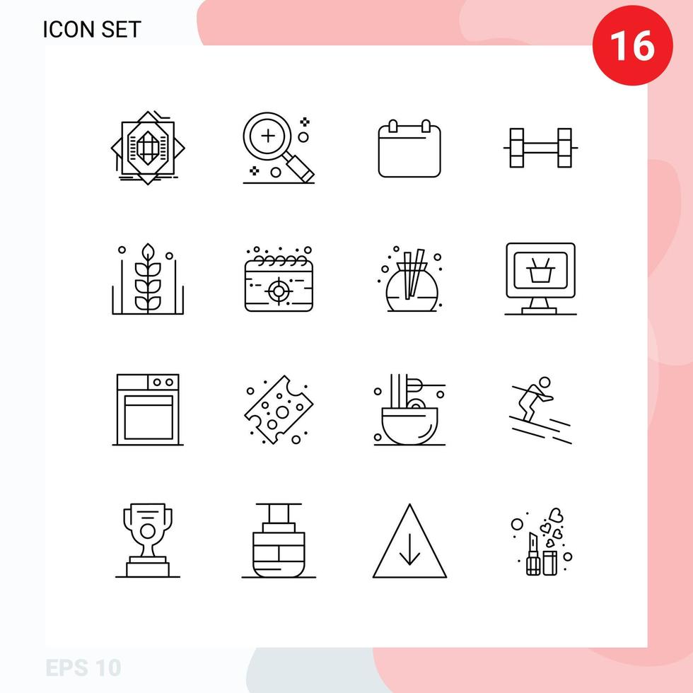 azione vettore icona imballare di 16 linea segni e simboli per cibo sollevamento pesi lente d'ingrandimento sport Data modificabile vettore design elementi