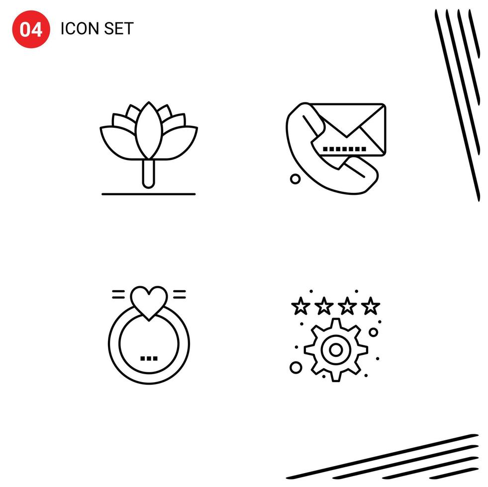 4 utente interfaccia linea imballare di moderno segni e simboli di fiore merraige chiamata comunicazione nozze modificabile vettore design elementi