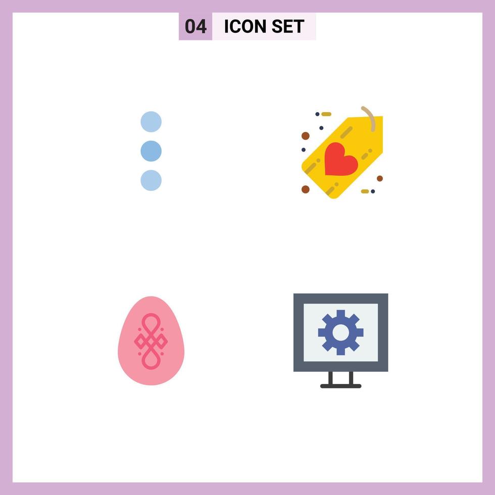 4 piatto icona concetto per siti web mobile e applicazioni App decorazione nero cuore uovo modificabile vettore design elementi