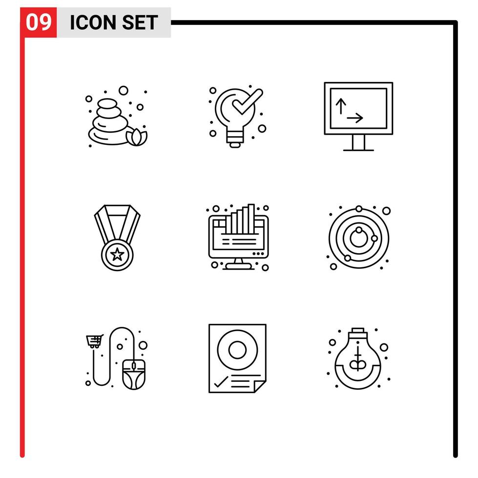 moderno impostato di 9 lineamenti pittogramma di torta computer tv grafico medaglia modificabile vettore design elementi