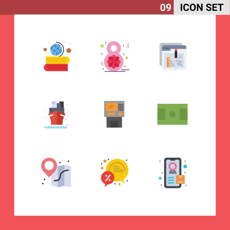 azione vettore icona imballare di 9 linea segni e simboli per ATM nave del browser mare file modificabile vettore design elementi