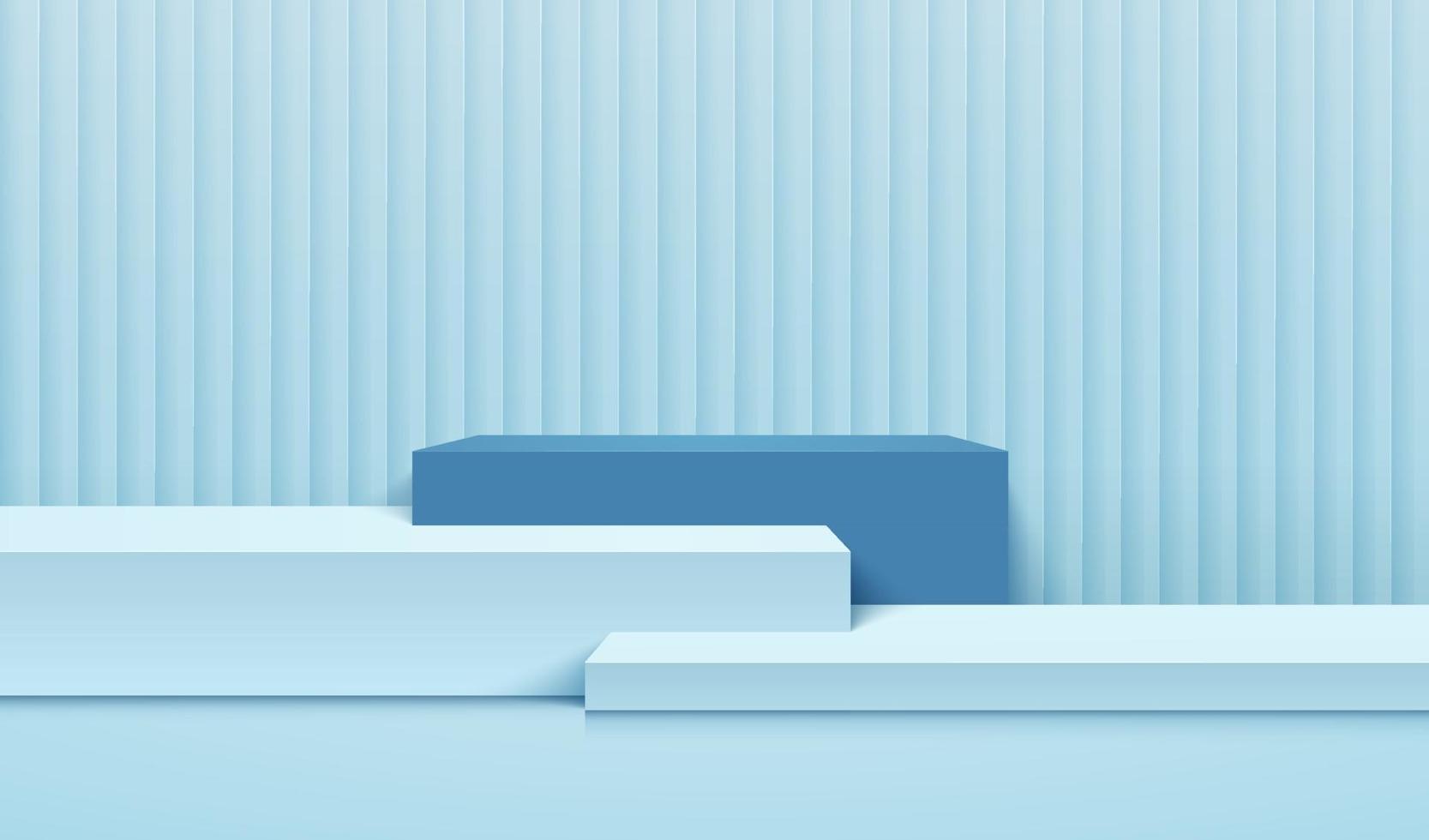 display cubo astratto per prodotto sul sito Web dal design moderno. rendering di sfondo con podio e scena di parete trama blu chiaro minima, rendering 3d disegno di forma geometrica. illustrazione vettoriale