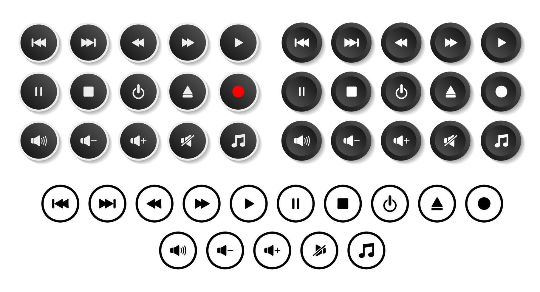 set di icone del lettore multimediale, set di pulsanti dal design moderno per applicazioni web, internet e mobili isolati su sfondo bianco. vettore