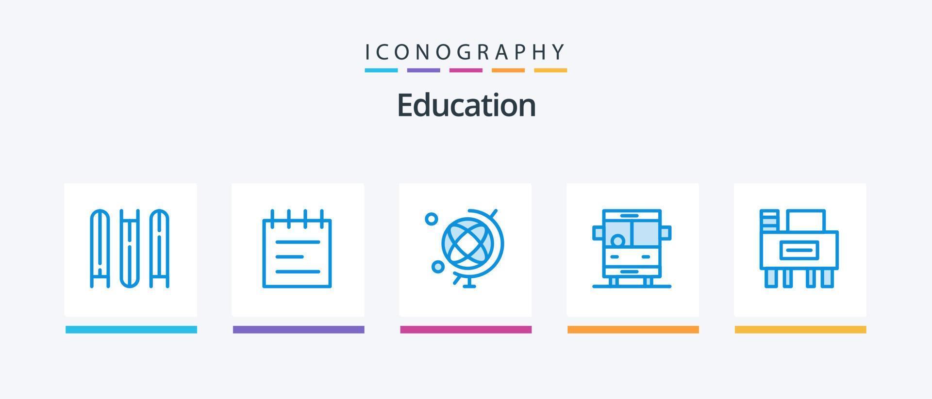 formazione scolastica blu 5 icona imballare Compreso scrivania. scuola autobus. formazione scolastica. scuola. autobus. creativo icone design vettore