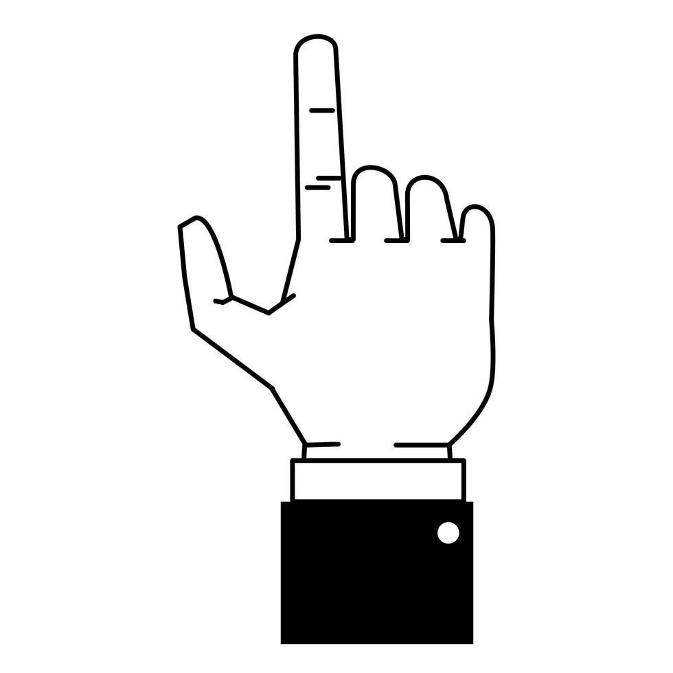mano umana con il dito su cartone animato isolato in bianco e nero vettore