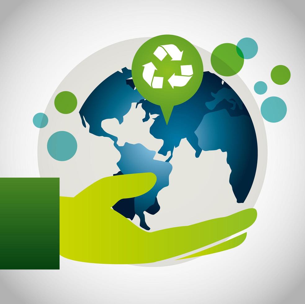 poster ecologico con pianeta terra e simbolo di riciclo vettore