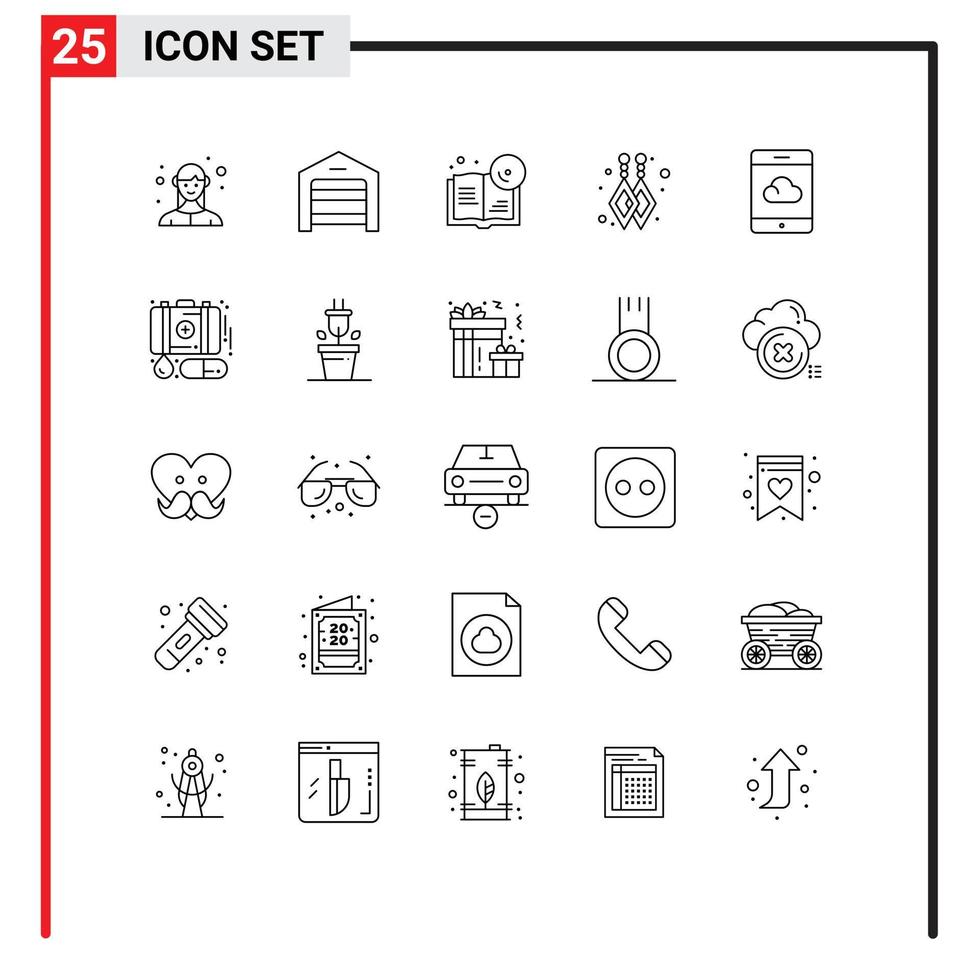 25 linea concetto per siti web mobile e applicazioni Astuccio nube libro di riserva costume orecchini modificabile vettore design elementi