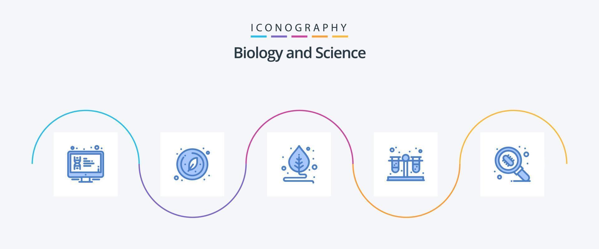 biologia blu 5 icona imballare Compreso microrganismo. batteri. cerchio. test tubi. sangue vettore