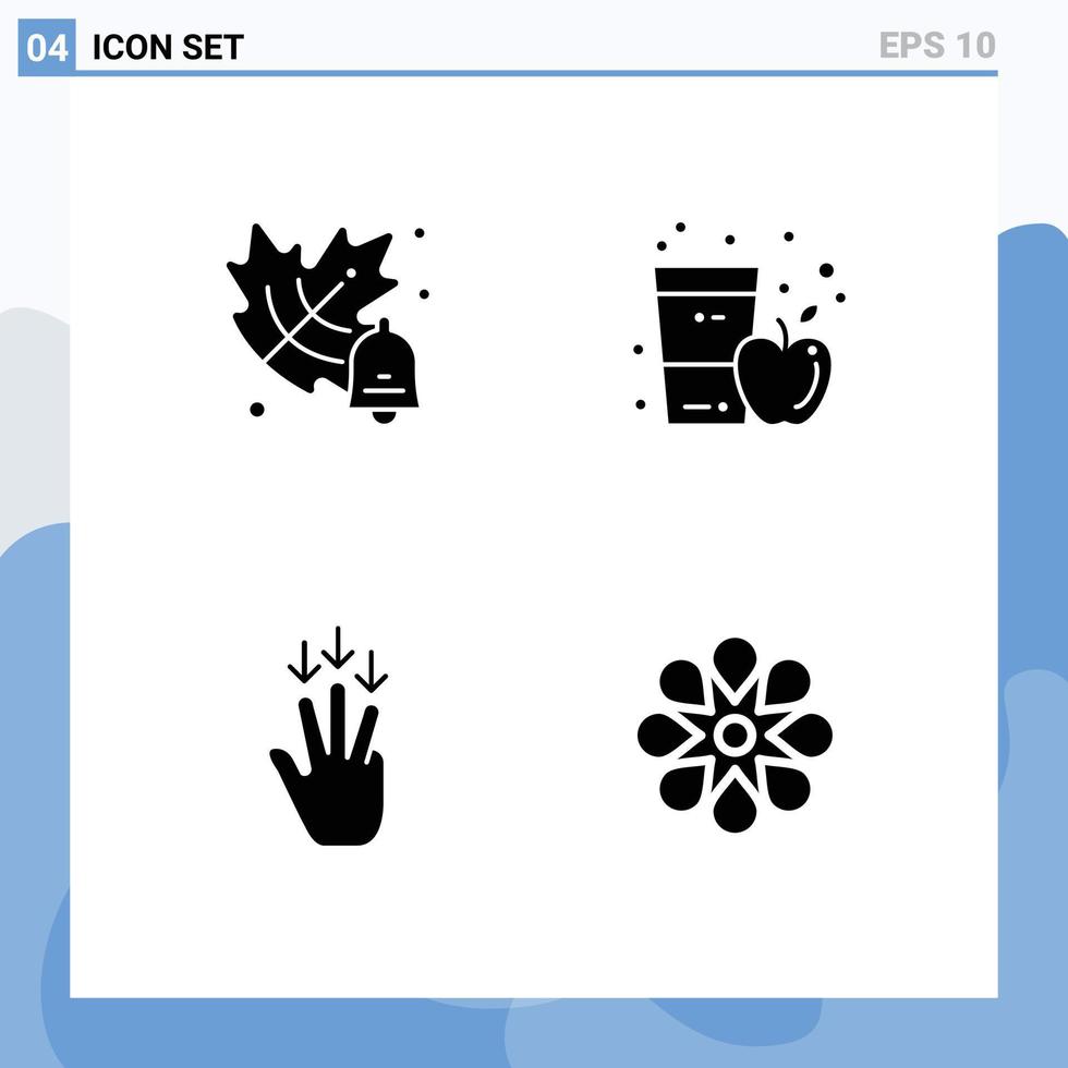 4 solido glifo concetto per siti web mobile e applicazioni autunno giù Mela bicchiere gesti modificabile vettore design elementi