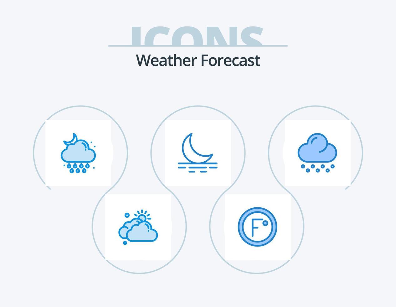 tempo metereologico blu icona imballare 5 icona design. nube. Luna. tempo atmosferico. nebbia. tempo metereologico vettore